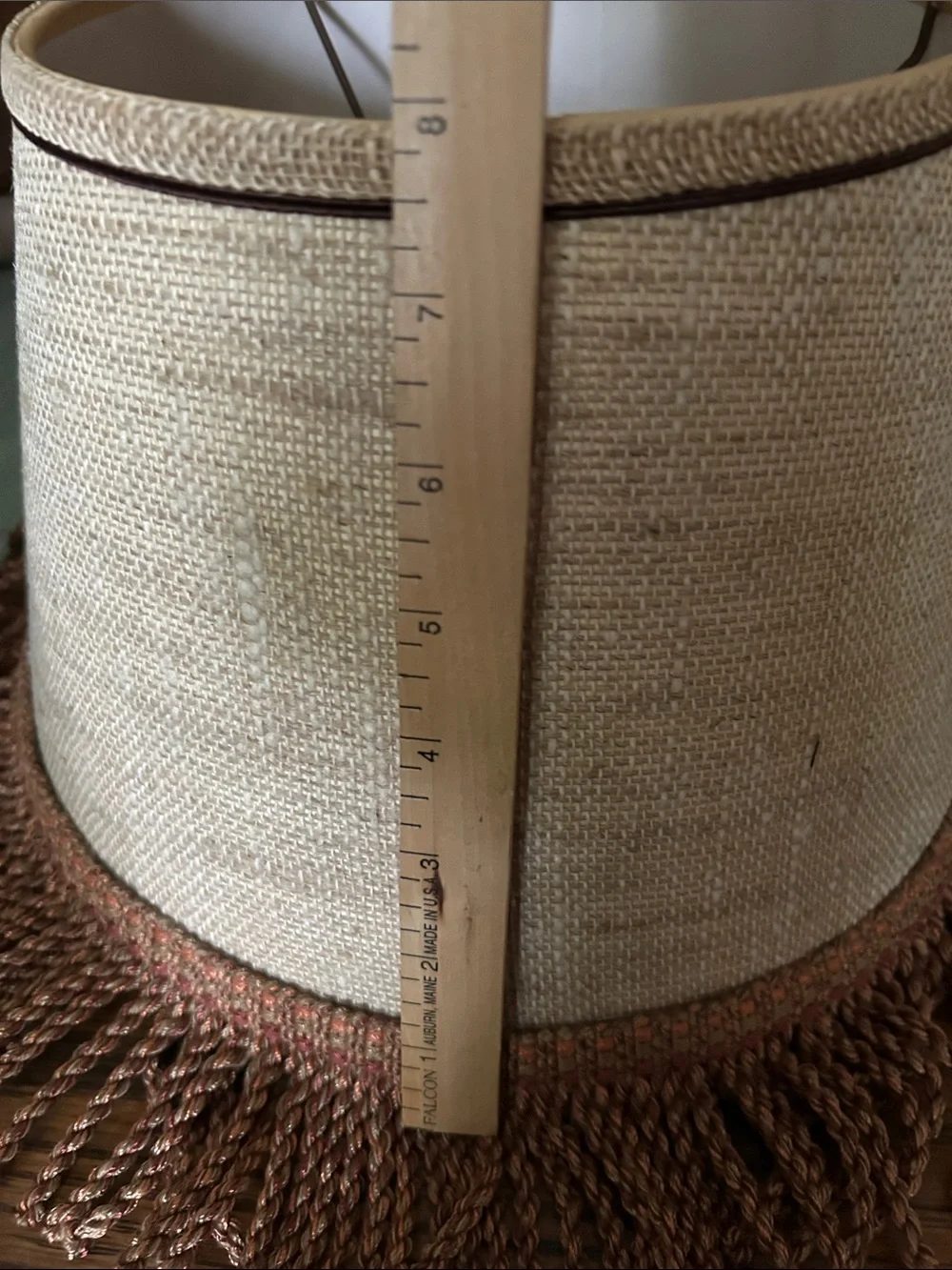 Neutral Beige Fringe Lamp Shade. Ready to use w/your lamp use installed hardware